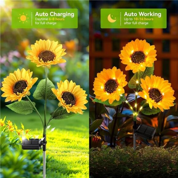 Solar Garden Lights Outdoor 3 Pack Sunflower Waterproof Solar Yard Patio Decor - Picture 5 of 7